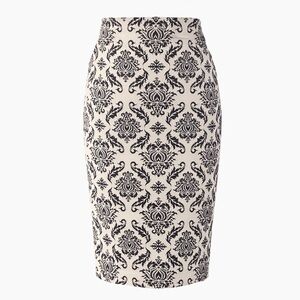 Black White Damask Pencil Skirt Stretch Classic Elegant Size S